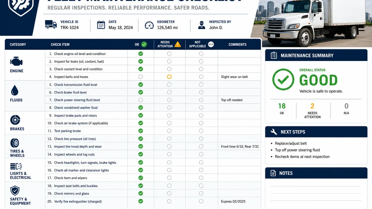 Checkliste Wartungsintervalle an Transporter-Flotte in Werkstatt, 1200x675